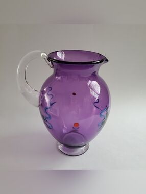 Handblown Studio Art Glass Pitcher 8.5" by Antonio Garcia. Signed. Purple.